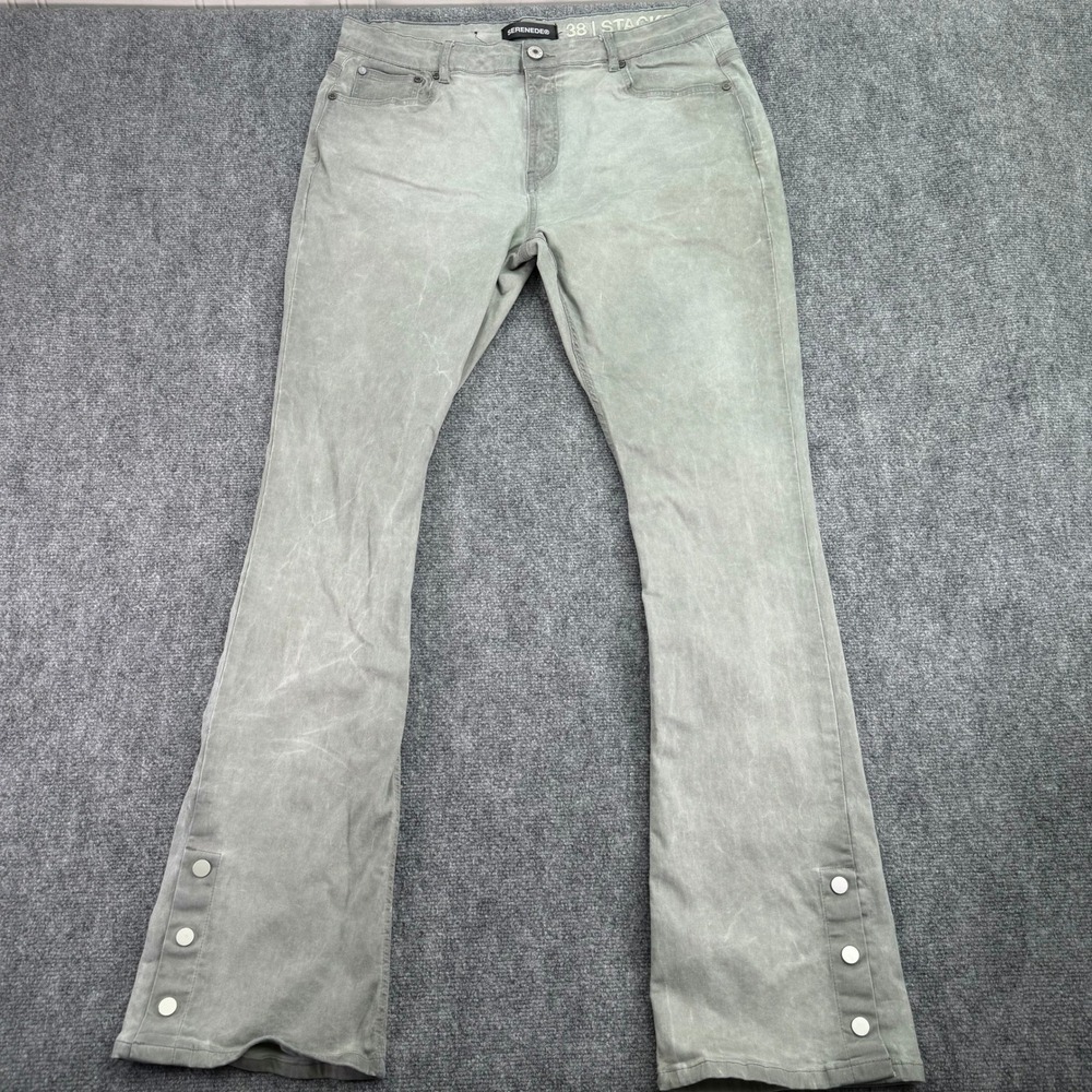 Serenede Jeans Mens 38 (Fits 36x34.5) Grey Wash Stacked Snap Hem‎ Stretch Denim